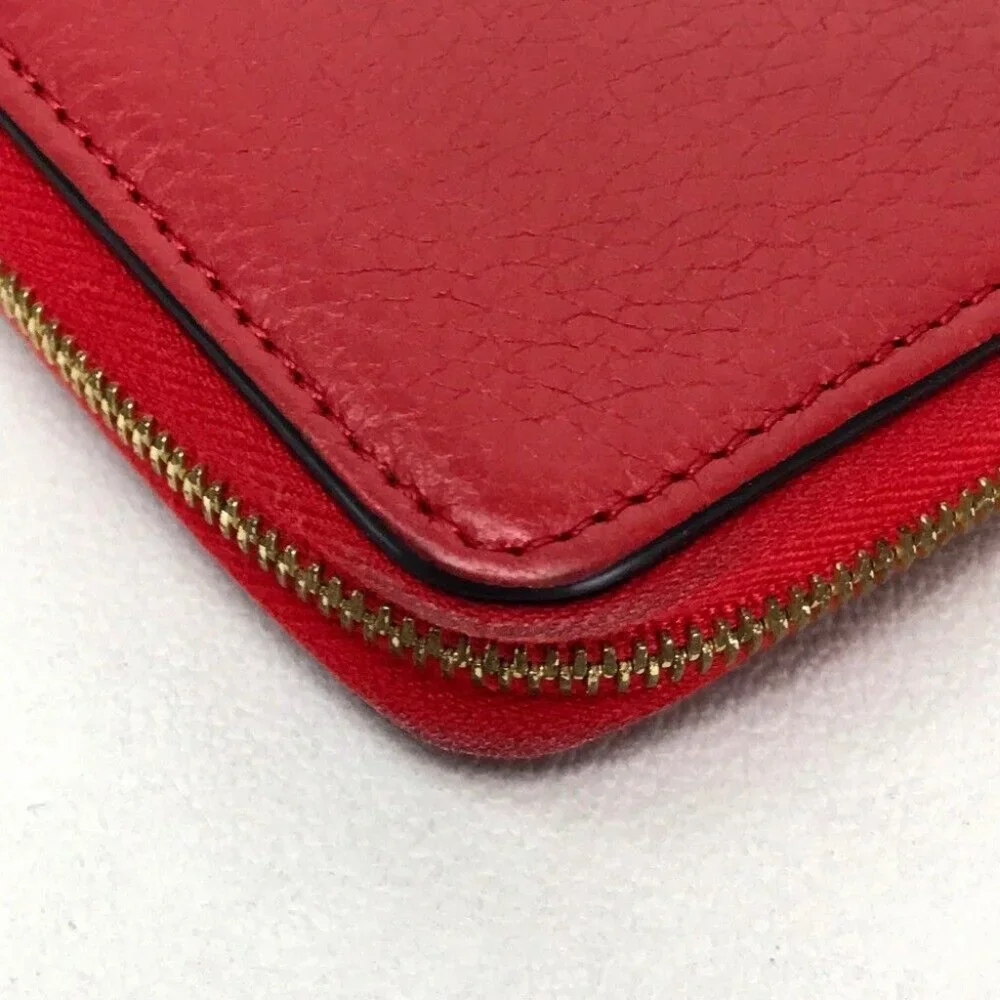 AUTHENTIC CELINE Leather Zip Around Long Wallet Red - Picture 3 of 9